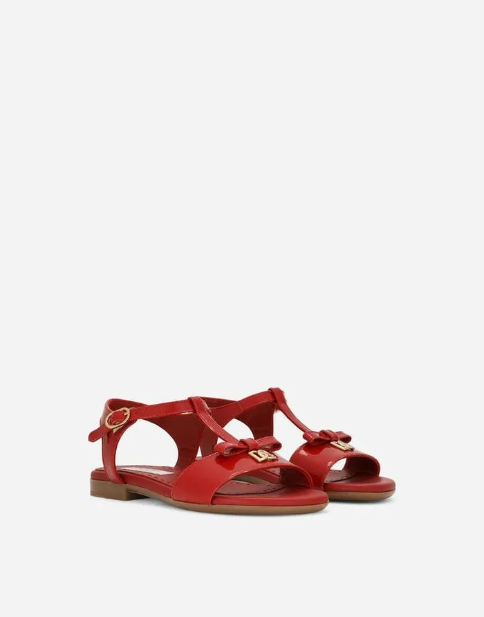 Dolce and Gabbana Shoes 2438 Children Patent Leather Sandals With Metal DG Logo Red Dolce and Gabbana Shoes 2438 Children Patent Leather Sandals With Metal DG Logo Red