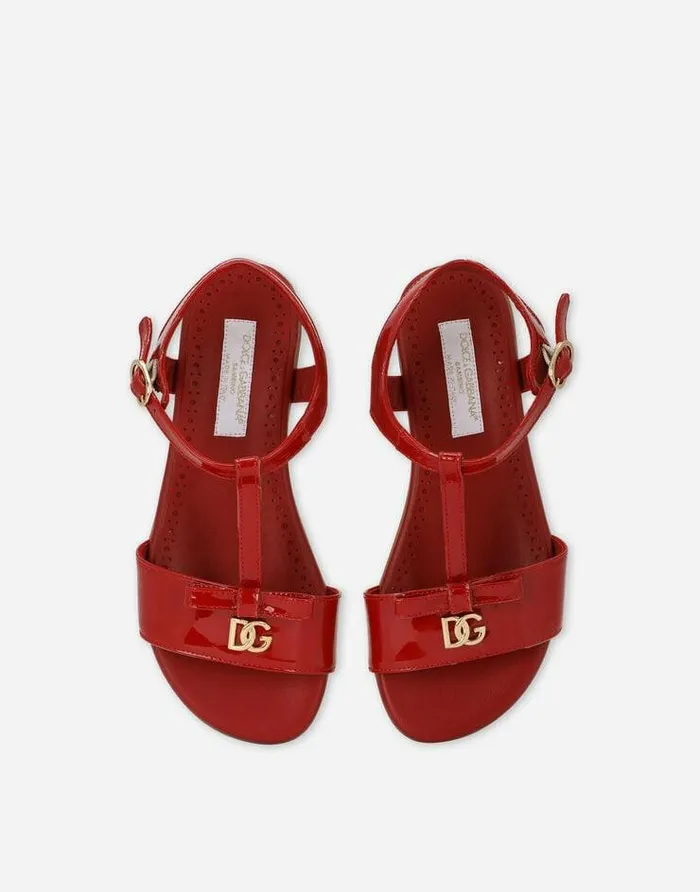 Dolce and Gabbana Shoes 2438 Children Patent Leather Sandals With Metal DG Logo Red Dolce and Gabbana Shoes 2438 Children Patent Leather Sandals With Metal DG Logo Red