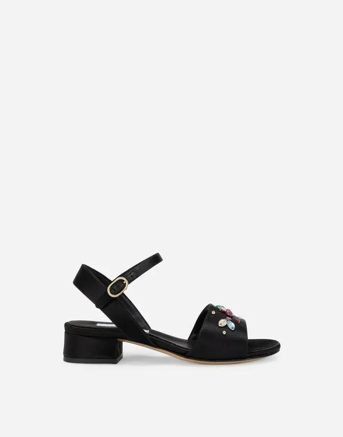 Dolce and Gabbana Shoes 2438 Children Satin Sandals With Multicolored Crystals Black Dolce and Gabbana Shoes 2438 Children Satin Sandals With Multicolored Crystals Black