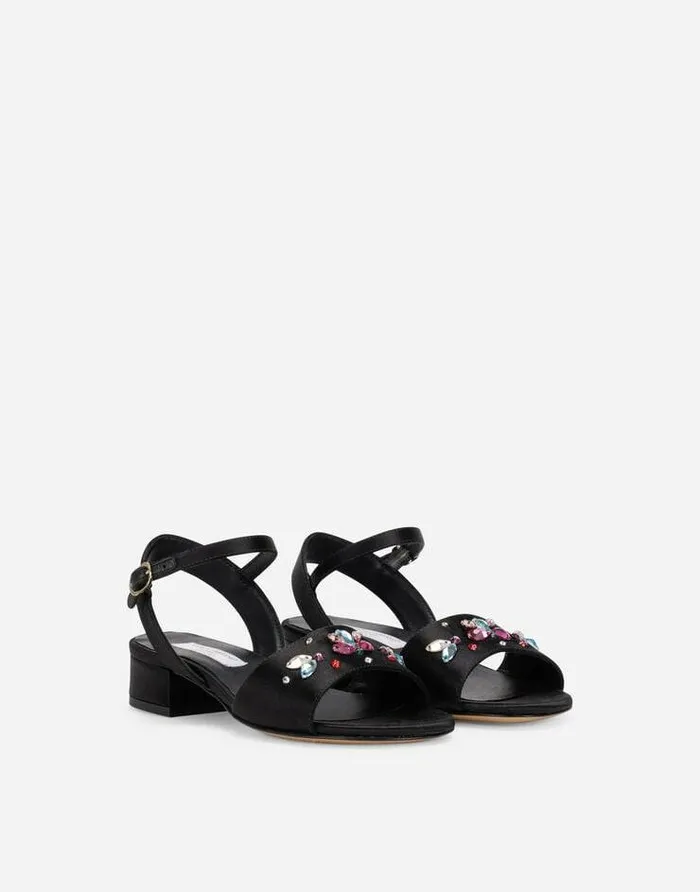 Dolce and Gabbana Shoes 2438 Children Satin Sandals With Multicolored Crystals Black Dolce and Gabbana Shoes 2438 Children Satin Sandals With Multicolored Crystals Black