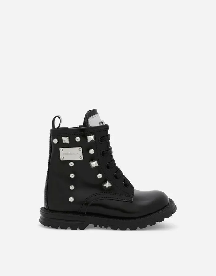 Dolce and Gabbana Shoes For First Steps 1926 Children Calfskin Combat Boots With Studs Multicolor Dolce and Gabbana Shoes For First Steps 1926 Children Calfskin Combat Boots With Studs Multicolor