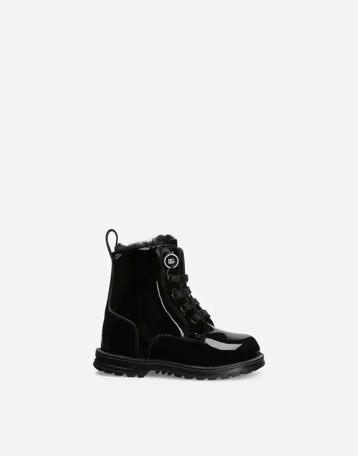 Dolce and Gabbana Shoes For First Steps 1926 Children Patent Leather Combat Boots Black Dolce and Gabbana Shoes For First Steps 1926 Children Patent Leather Combat Boots Black