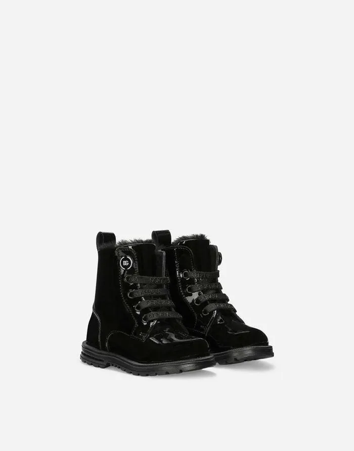 Dolce and Gabbana Shoes For First Steps 1926 Children Patent Leather Combat Boots Black Dolce and Gabbana Shoes For First Steps 1926 Children Patent Leather Combat Boots Black