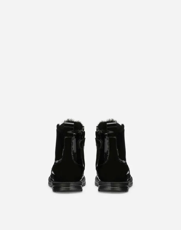 Dolce and Gabbana Shoes For First Steps 1926 Children Patent Leather Combat Boots Black Dolce and Gabbana Shoes For First Steps 1926 Children Patent Leather Combat Boots Black