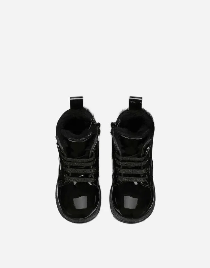 Dolce and Gabbana Shoes For First Steps 1926 Children Patent Leather Combat Boots Black Dolce and Gabbana Shoes For First Steps 1926 Children Patent Leather Combat Boots Black