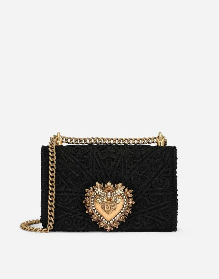 Dolce and Gabbana Shoulder And Crossbody Bags Women Medium Cordonetto Lace Devotion Bag Black Dolce and Gabbana Shoulder And Crossbody Bags Women Medium Cordonetto Lace Devotion Bag Black