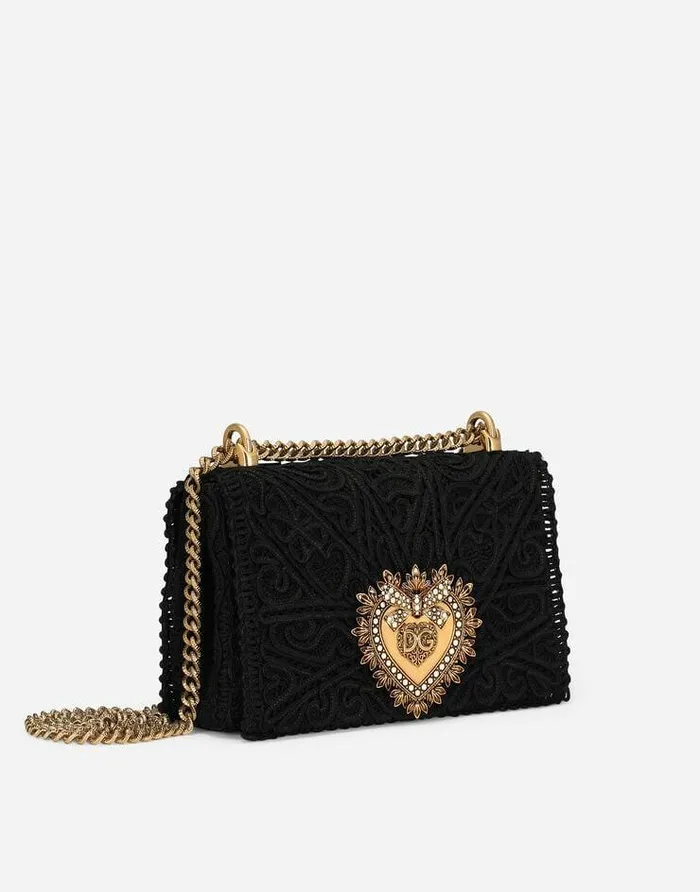 Dolce and Gabbana Shoulder And Crossbody Bags Women Medium Cordonetto Lace Devotion Bag Black Dolce and Gabbana Shoulder And Crossbody Bags Women Medium Cordonetto Lace Devotion Bag Black
