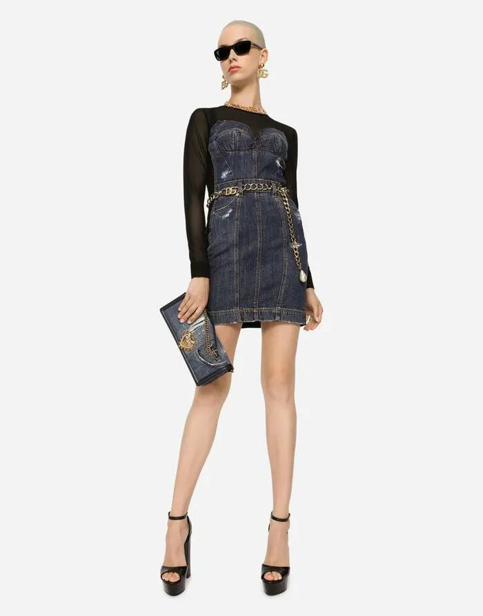 Dolce and Gabbana Shoulder And Crossbody Bags Women Patchwork Denim Devotion Baguette Bag Denim Dolce and Gabbana Shoulder And Crossbody Bags Women Patchwork Denim Devotion Baguette Bag Denim
