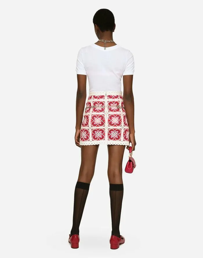 Dolce and Gabbana Skirts Women Brickstitched Crochet Skirt With Majolica Print Multicolor Dolce and Gabbana Skirts Women Brickstitched Crochet Skirt With Majolica Print Multicolor