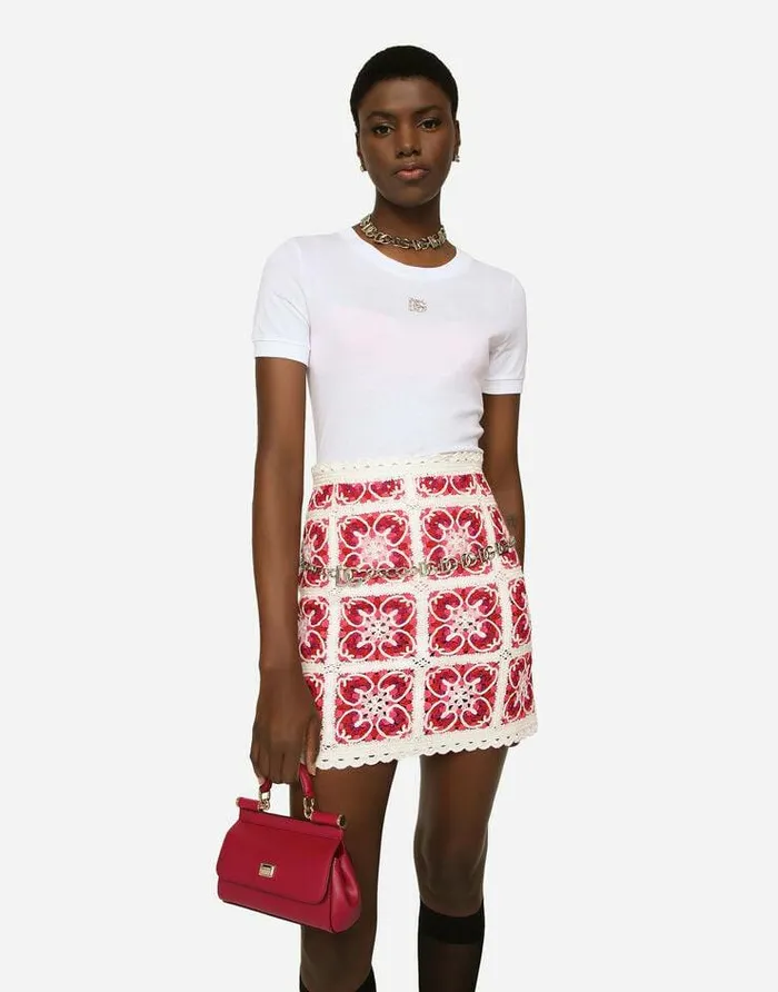 Dolce and Gabbana Skirts Women Brickstitched Crochet Skirt With Majolica Print Multicolor Dolce and Gabbana Skirts Women Brickstitched Crochet Skirt With Majolica Print Multicolor
