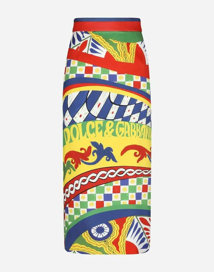 Dolce and Gabbana Skirts Women Calflength Technical Jersey Pencil Skirt With Carretto Print Multicolor Dolce and Gabbana Skirts Women Calflength Technical Jersey Pencil Skirt With Carretto Print Multicolor