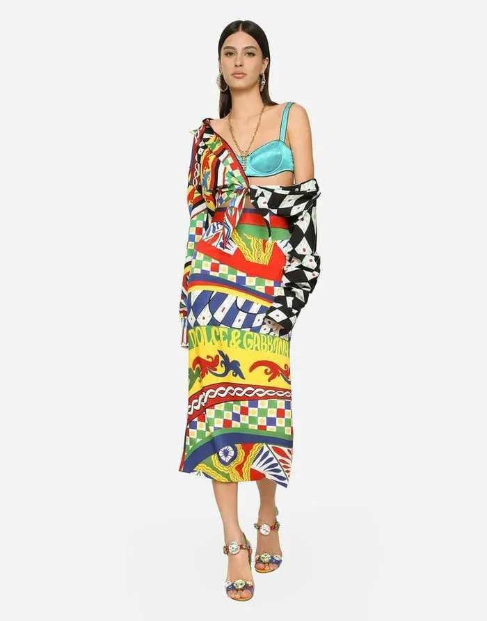 Dolce and Gabbana Skirts Women Calflength Technical Jersey Pencil Skirt With Carretto Print Multicolor Dolce and Gabbana Skirts Women Calflength Technical Jersey Pencil Skirt With Carretto Print Multicolor