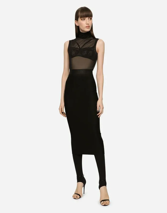 Dolce and Gabbana Skirts Women Jersey Full Milano Calflength Skirt Black Dolce and Gabbana Skirts Women Jersey Full Milano Calflength Skirt Black