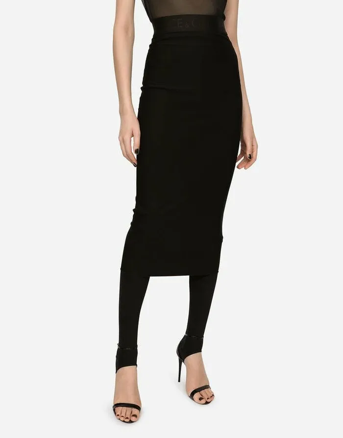 Dolce and Gabbana Skirts Women Jersey Full Milano Calflength Skirt Black Dolce and Gabbana Skirts Women Jersey Full Milano Calflength Skirt Black