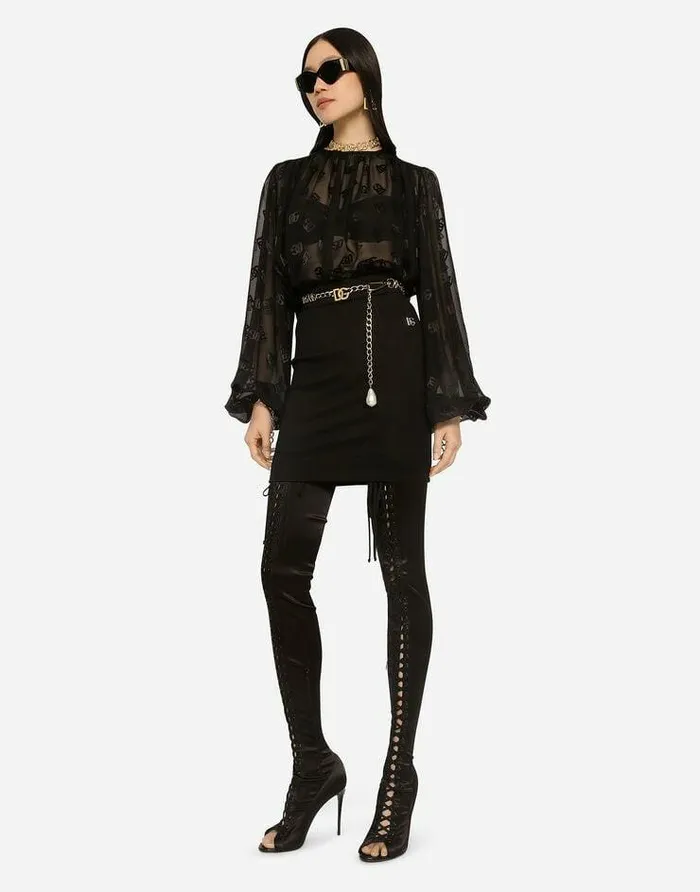 Dolce and Gabbana Skirts Women Milano Rib Miniskirt With DG Logo Black Dolce and Gabbana Skirts Women Milano Rib Miniskirt With DG Logo Black