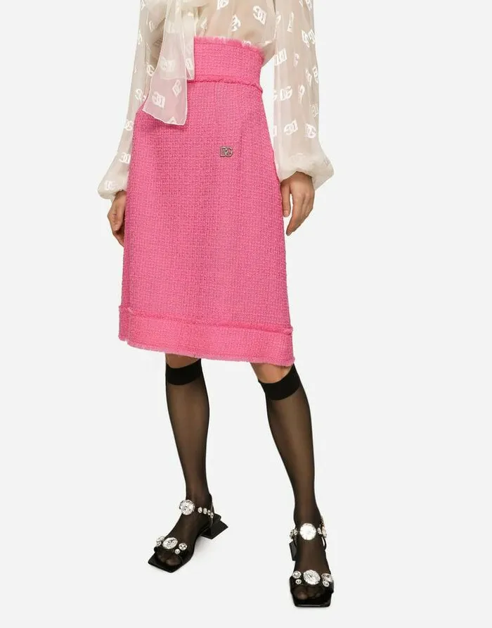Dolce and Gabbana Skirts Women Raschel Tweed Midi Skirt Pink Dolce and Gabbana Skirts Women Raschel Tweed Midi Skirt Pink