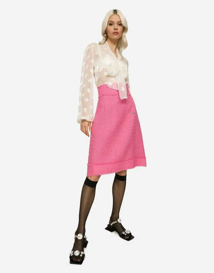 Dolce and Gabbana Skirts Women Raschel Tweed Midi Skirt Pink Dolce and Gabbana Skirts Women Raschel Tweed Midi Skirt Pink