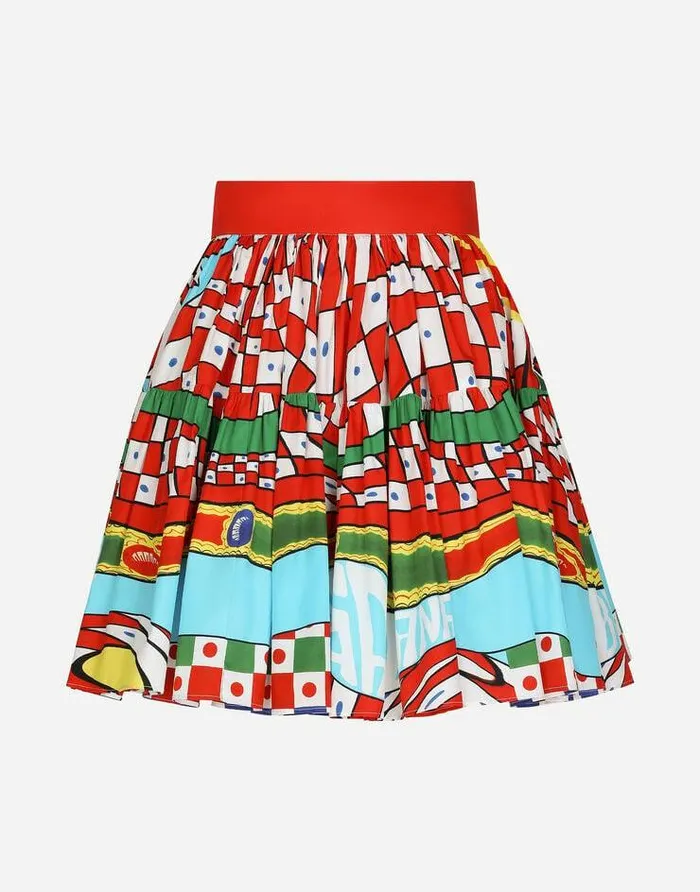 Dolce and Gabbana Skirts Women Short Carrettoprint Poplin Skirt Azure