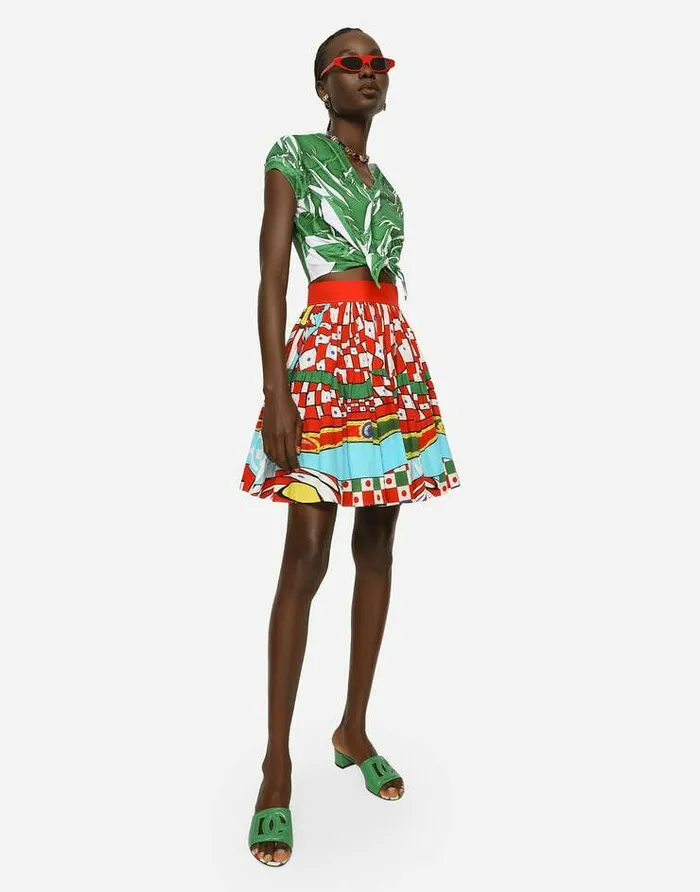 Dolce and Gabbana Skirts Women Short Carrettoprint Poplin Skirt Azure Dolce and Gabbana Skirts Women Short Carrettoprint Poplin Skirt Azure