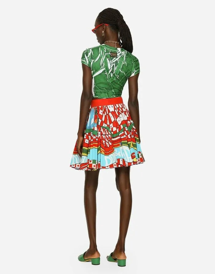 Dolce and Gabbana Skirts Women Short Carrettoprint Poplin Skirt Azure Dolce and Gabbana Skirts Women Short Carrettoprint Poplin Skirt Azure