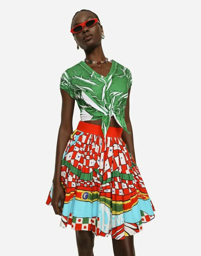 Dolce and Gabbana Skirts Women Short Carrettoprint Poplin Skirt Azure Dolce and Gabbana Skirts Women Short Carrettoprint Poplin Skirt Azure