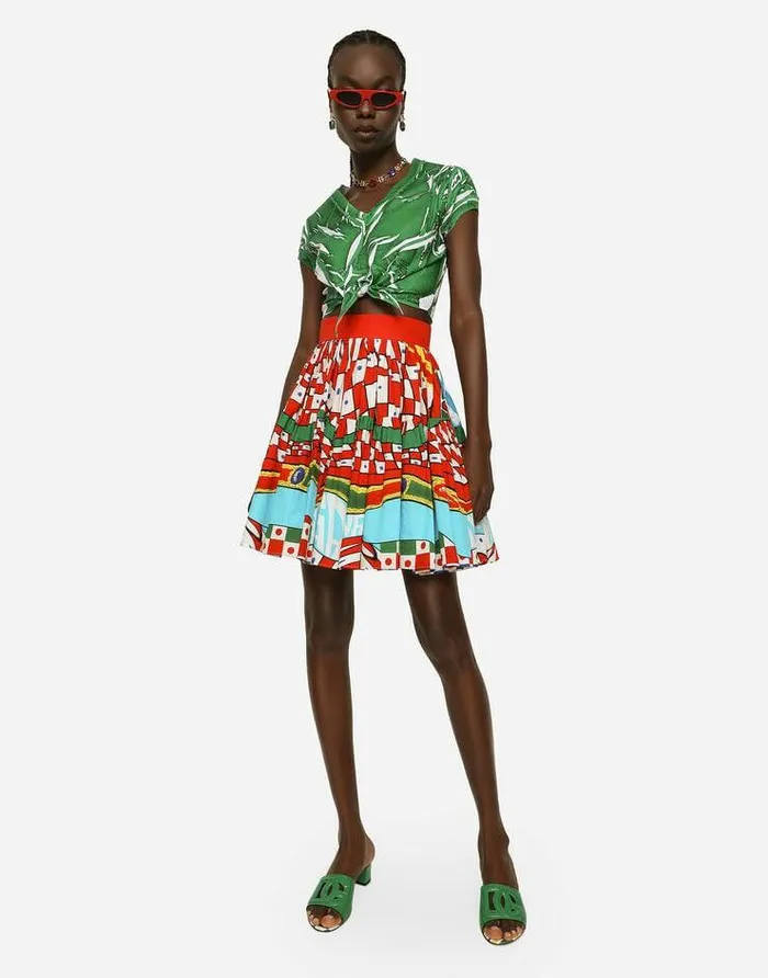 Dolce and Gabbana Skirts Women Short Carrettoprint Poplin Skirt Azure Dolce and Gabbana Skirts Women Short Carrettoprint Poplin Skirt Azure