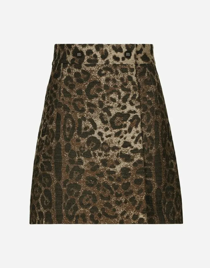 Dolce and Gabbana Skirts Women Short Wool Skirt With Jacquard Leopard Design Multicolor Dolce and Gabbana Skirts Women Short Wool Skirt With Jacquard Leopard Design Multicolor