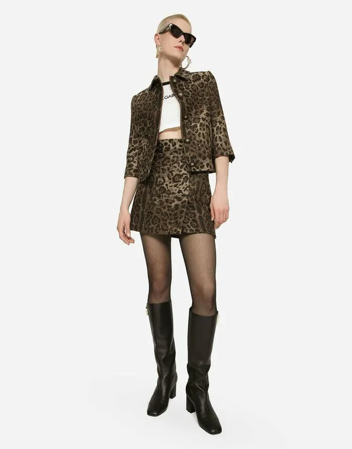 Dolce and Gabbana Skirts Women Short Wool Skirt With Jacquard Leopard Design Multicolor