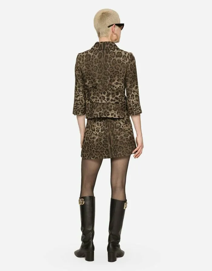 Dolce and Gabbana Skirts Women Short Wool Skirt With Jacquard Leopard Design Multicolor