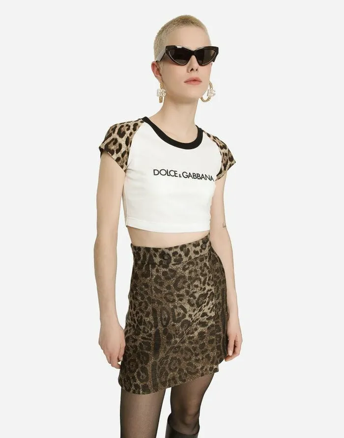 Dolce and Gabbana Skirts Women Short Wool Skirt With Jacquard Leopard Design Multicolor