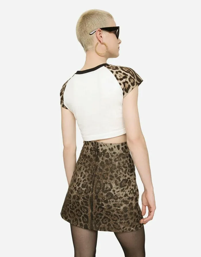 Dolce and Gabbana Skirts Women Short Wool Skirt With Jacquard Leopard Design Multicolor