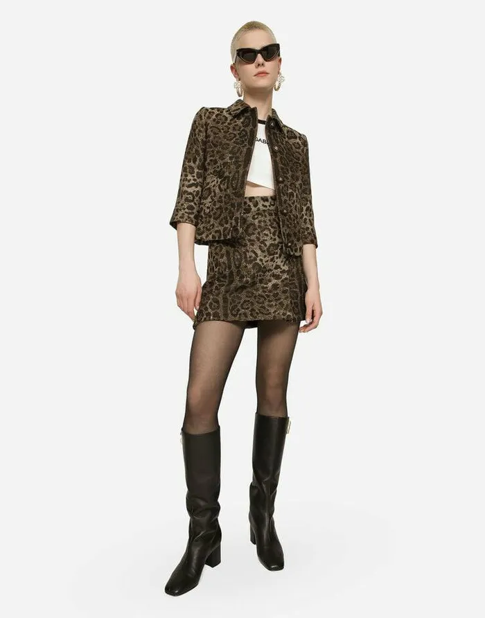 Dolce and Gabbana Skirts Women Short Wool Skirt With Jacquard Leopard Design Multicolor