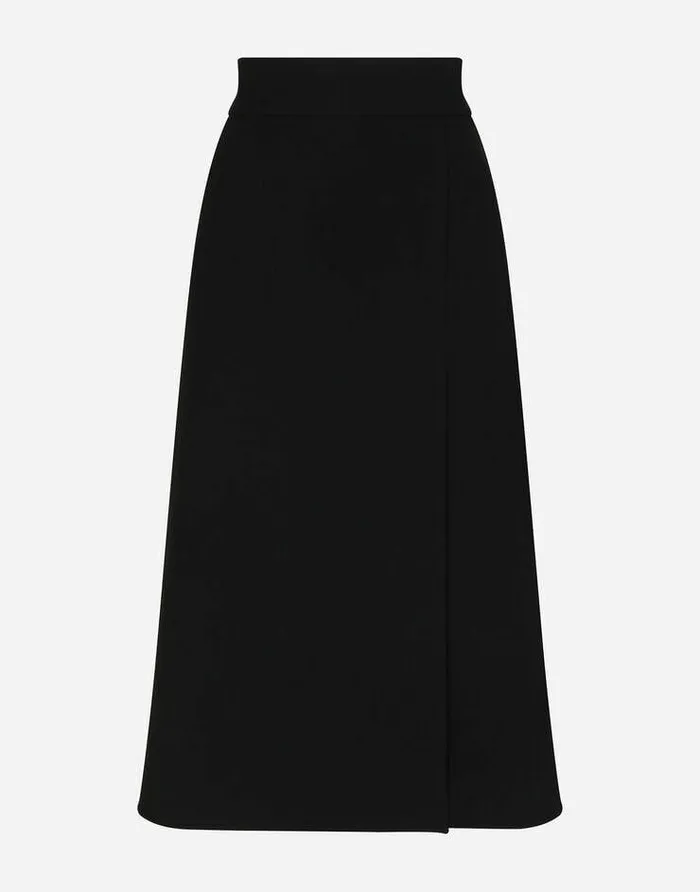Dolce and Gabbana Skirts Women Technical Crepe Calflength Skirt With Slit Black Dolce and Gabbana Skirts Women Technical Crepe Calflength Skirt With Slit Black