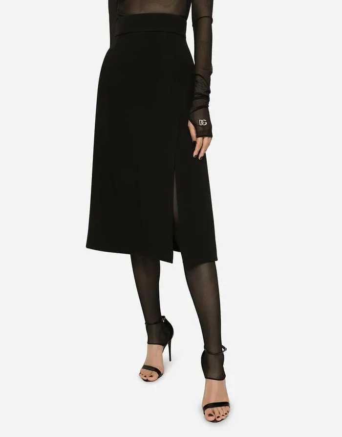 Dolce and Gabbana Skirts Women Technical Crepe Calflength Skirt With Slit Black Dolce and Gabbana Skirts Women Technical Crepe Calflength Skirt With Slit Black