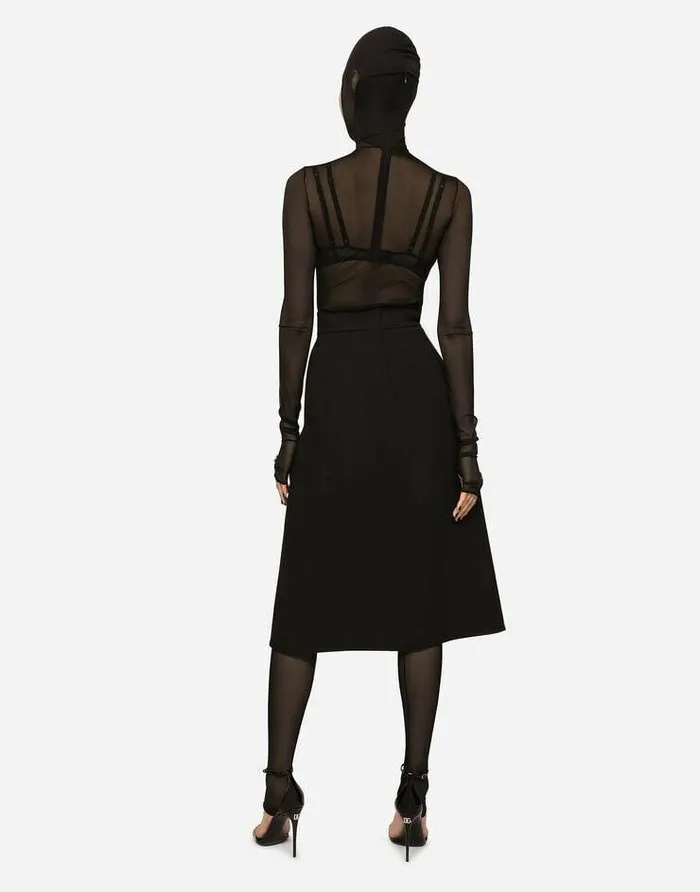 Dolce and Gabbana Skirts Women Technical Crepe Calflength Skirt With Slit Black Dolce and Gabbana Skirts Women Technical Crepe Calflength Skirt With Slit Black