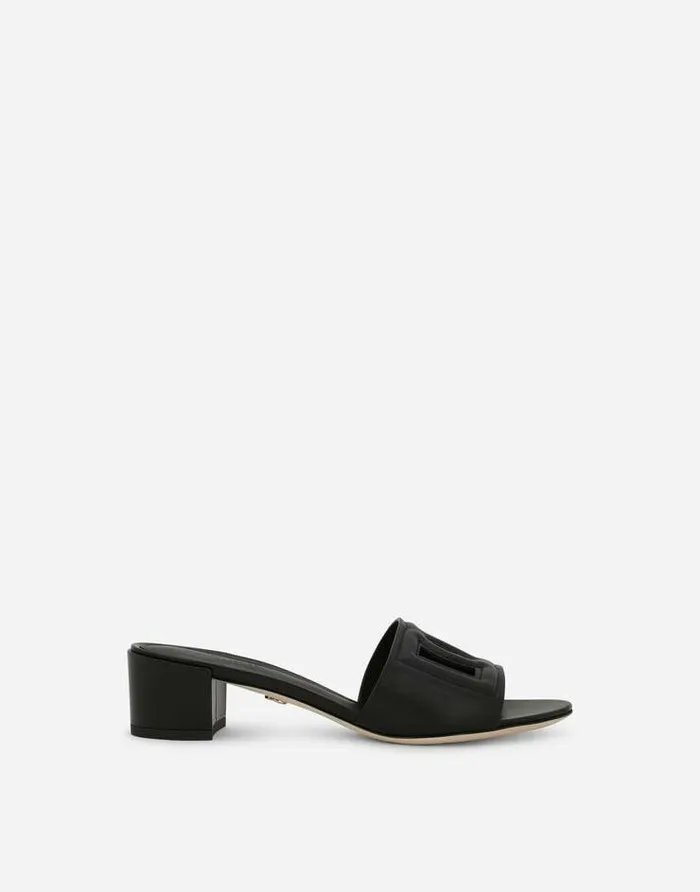Dolce and Gabbana Slides And Mules Women Calfskin Sliders With DG Logo Black