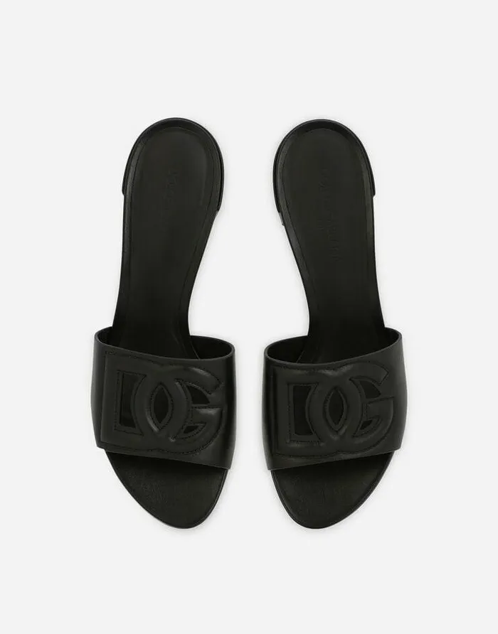 Dolce and Gabbana Slides And Mules Women Calfskin Sliders With DG Logo Black Dolce and Gabbana Slides And Mules Women Calfskin Sliders With DG Logo Black