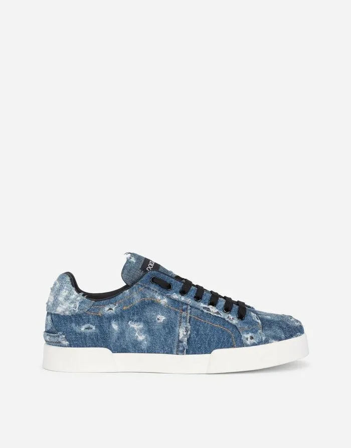 Dolce and Gabbana Sneakers Men Denim Patchwork Portofino Sneakers Blue