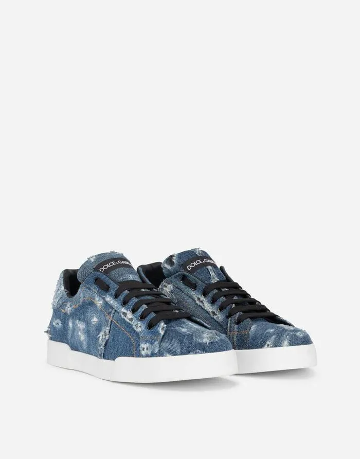 Dolce and Gabbana Sneakers Men Denim Patchwork Portofino Sneakers Blue Dolce and Gabbana Sneakers Men Denim Patchwork Portofino Sneakers Blue