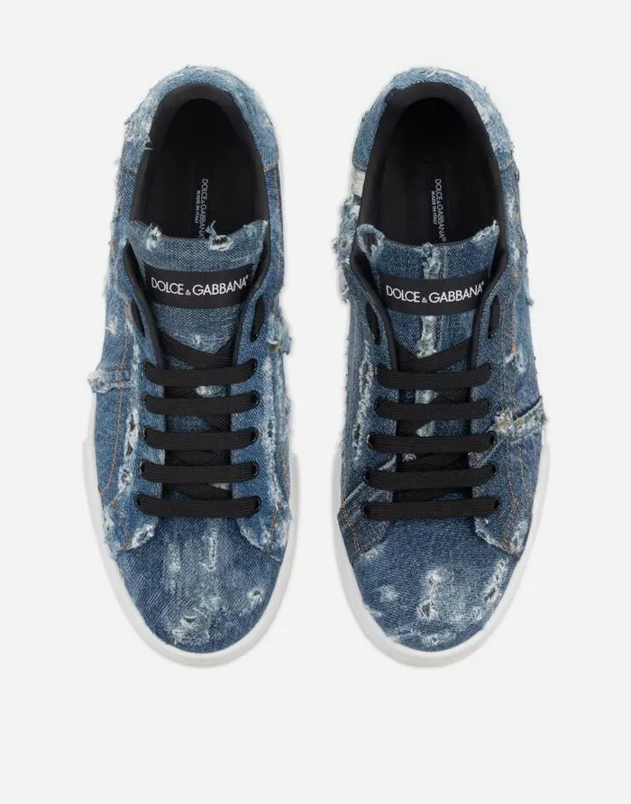 Dolce and Gabbana Sneakers Men Denim Patchwork Portofino Sneakers Blue Dolce and Gabbana Sneakers Men Denim Patchwork Portofino Sneakers Blue