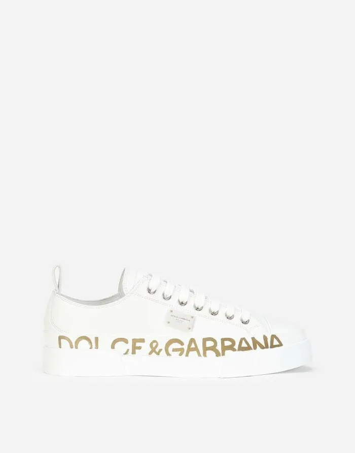 Dolce and Gabbana Sneakers Women Calfskin Portofino Light Sneakers With Logodetailed Plate And Logo Print White