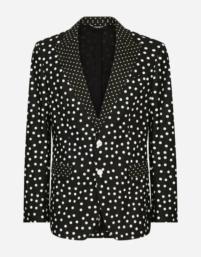 Dolce and Gabbana Suits And Blazers Men Cotton Taorminafit Suit With Polkadot Print Multicolor