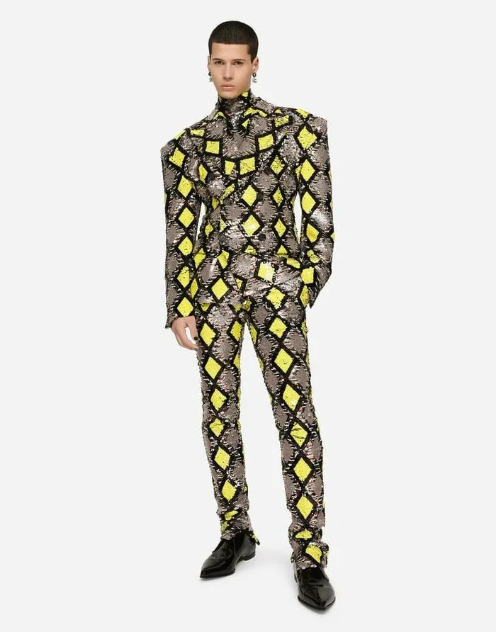 Dolce and Gabbana Suits And Blazers Men Doublebreasted Jacket With Sequined Diamonddesign Multicolor Dolce and Gabbana Suits And Blazers Men Doublebreasted Jacket With Sequined Diamonddesign Multicolor