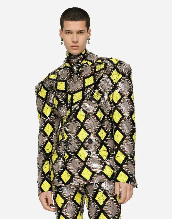 Dolce and Gabbana Suits And Blazers Men Doublebreasted Jacket With Sequined Diamonddesign Multicolor Dolce and Gabbana Suits And Blazers Men Doublebreasted Jacket With Sequined Diamonddesign Multicolor