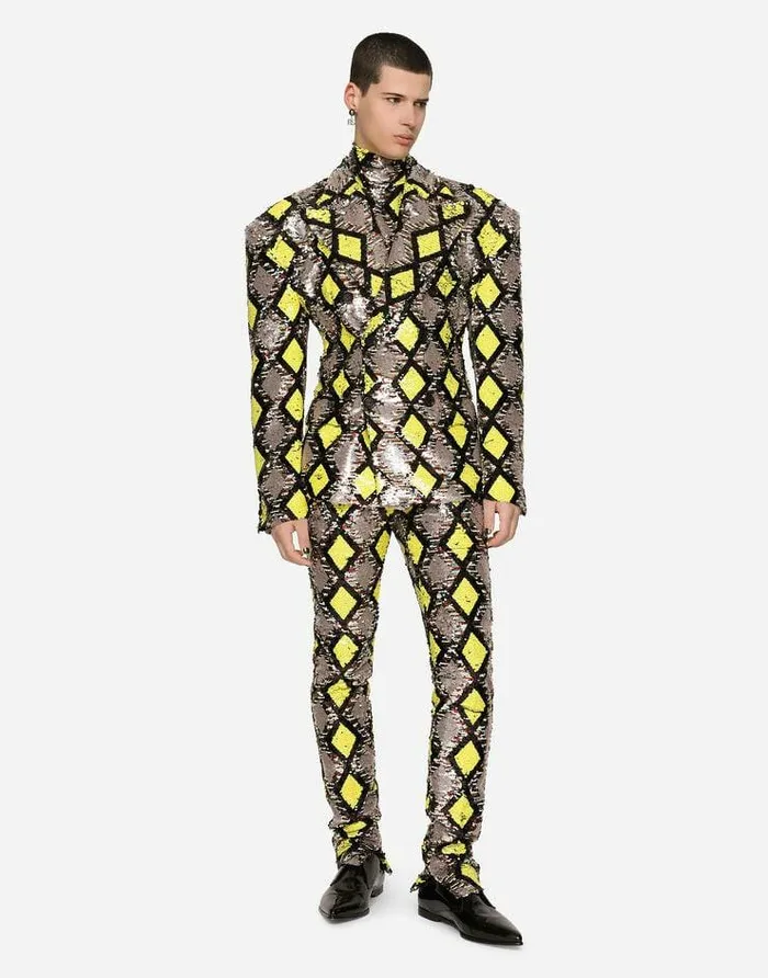 Dolce and Gabbana Suits And Blazers Men Doublebreasted Jacket With Sequined Diamonddesign Multicolor Dolce and Gabbana Suits And Blazers Men Doublebreasted Jacket With Sequined Diamonddesign Multicolor
