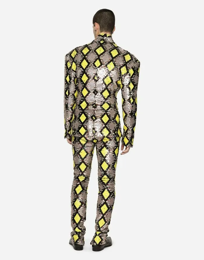Dolce and Gabbana Suits And Blazers Men Doublebreasted Jacket With Sequined Diamonddesign Multicolor Dolce and Gabbana Suits And Blazers Men Doublebreasted Jacket With Sequined Diamonddesign Multicolor