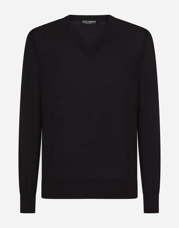Dolce and Gabbana Sweaters And Cardigans Men Cashmere Vneck Sweater Blue