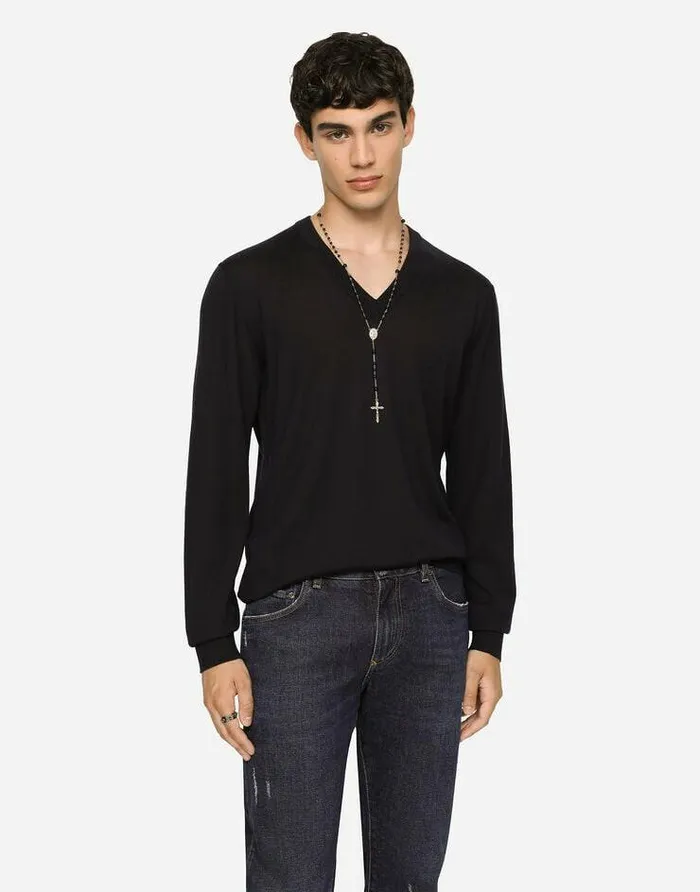 Dolce and Gabbana Sweaters And Cardigans Men Cashmere Vneck Sweater Blue