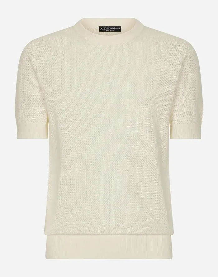 Dolce and Gabbana Sweaters And Cardigans Men Cotton Sweater With Logo Label White Dolce and Gabbana Sweaters And Cardigans Men Cotton Sweater With Logo Label White