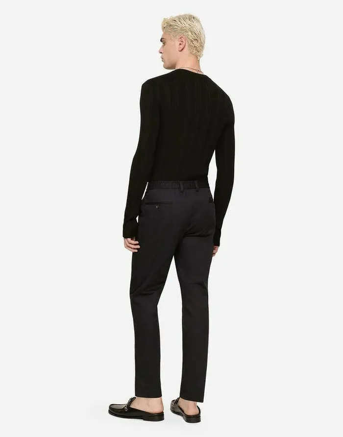 Dolce and Gabbana Sweaters And Cardigans Men Silk And Cotton Granddadneck Sweater With DG Patch Black Dolce and Gabbana Sweaters And Cardigans Men Silk And Cotton Granddadneck Sweater With DG Patch Black